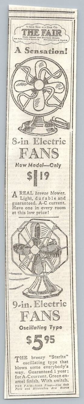 1933 THE FAIR Chicago Electric Fan Newspaper Ad Ephemera Vintage Art Deco 1930s
